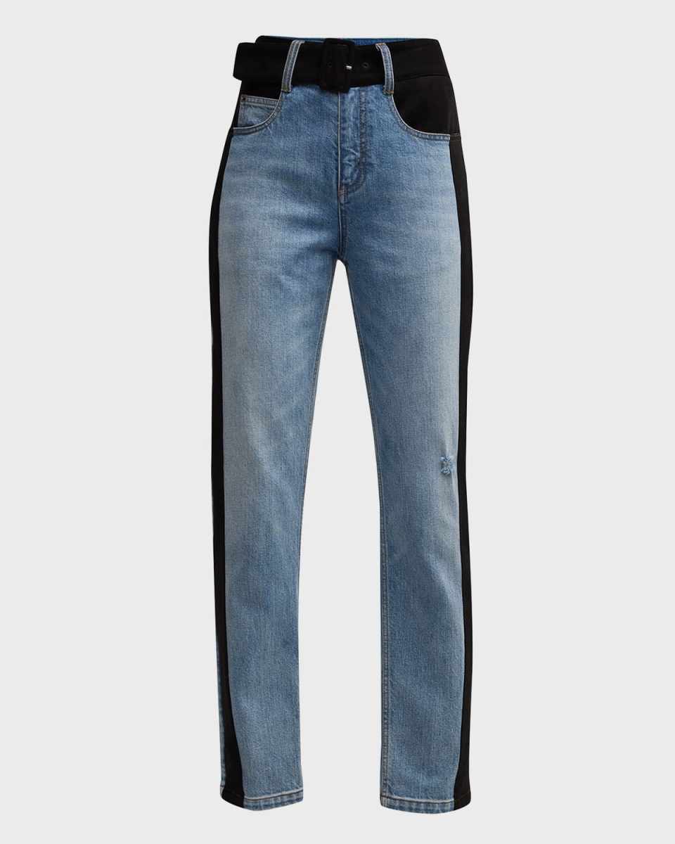 Joshua Faux Suede Side-Stripe Belted Straight-Leg Ankle Jeans